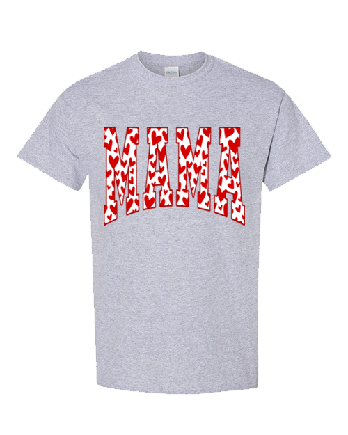 Mama Red Hearts Tee - Sport Grey