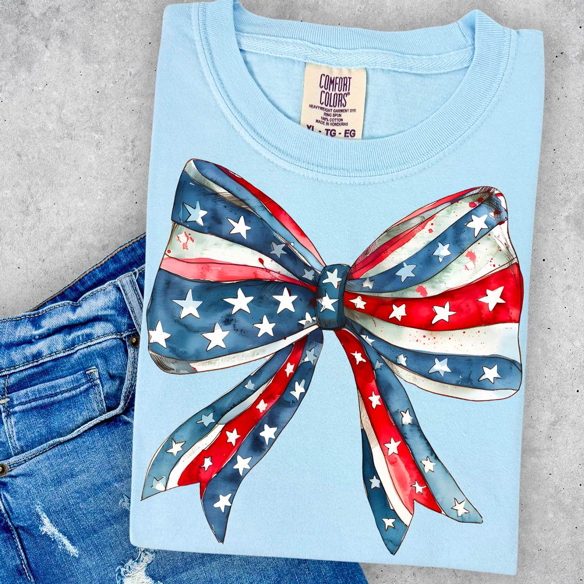 USA Bow Comfort Color Tee - Chambray