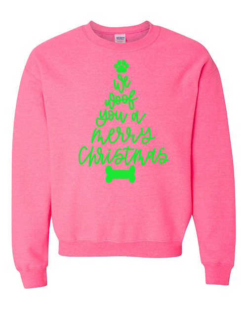 We Woof You a Merry Christmas Puff Sweatshirt - Pink